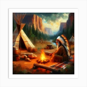 Native American Woman By The Campfire 2 Copy Art Print