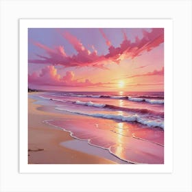 Sunset Beach Pink Dreamy Art Print 3 Art Print