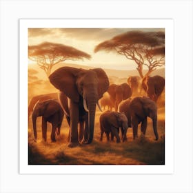 Herd Of Elephants Art Print