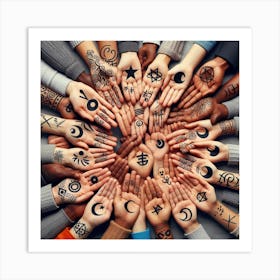 Many Hands With Different Symbols Art Print