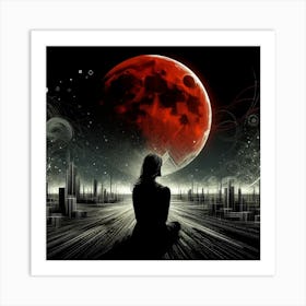 Red Moon, Abstract Portrait ,Woman Art Print