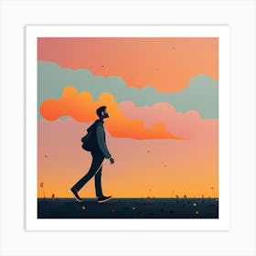 Man Walking At Sunset Art Print