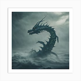 Leviathan Rising 1/4 (sea monster snake dragon mist fog mystic fantasy storm sinbad greek roman Cetus Echidna Hydra Scylla Jörmungandr) Art Print