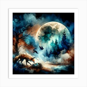 Fox In The Moonlight Art Print