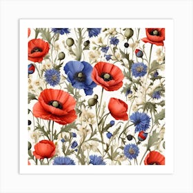 Poppy and cornflower flowers 2 Art Print