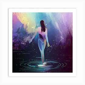 Woman Standing In Water Art Print