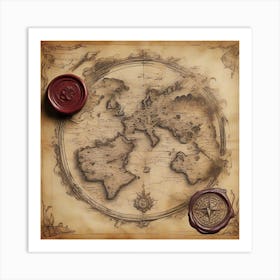 Old World Map, A Sketch on Parchment Paper 2 Art Print