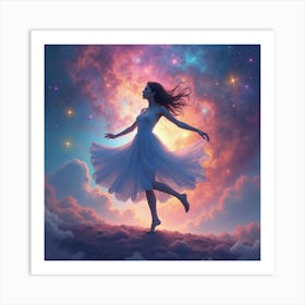 Watercolor Dancer Amidst Dreamy Galaxy Colors 1 Art Print