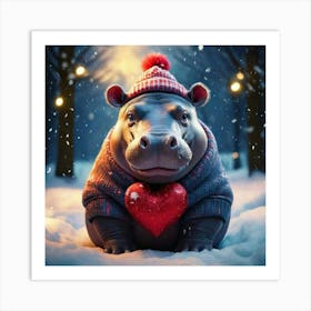 Firefly Heart Melting Hippo In Cozy Winter Wonderland 60675 (2) Art Print