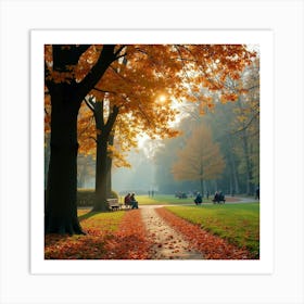 An English Park During Autumn With Colorful Leaves And People Enjoying The Crisp Air 1 Art Print