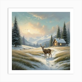 Deer In The Snow 27 Art Print