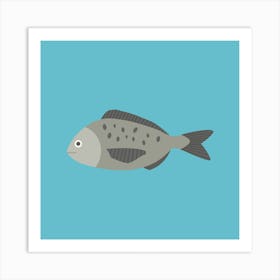 Gray Fish Icon In Flat Design Art Print