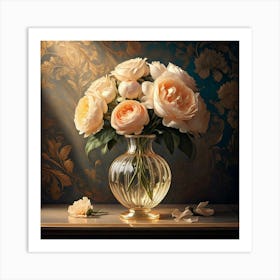 Firefly Vase, Roses, Peonies, Digital Art, Soft Lighting, Rich Colors, Floral Patterns, Intricate De (8) Art Print