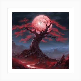 Red Tree In The Moonlight Art Print