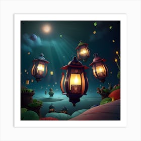 Ramadan Lanterns In The depth of the sea Art Print