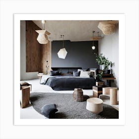 Modern Bedroom With Wooden Furniture Art Print