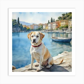 Painting Of A Dog In Isola Bella Italy In The Style Of 3 Art Print