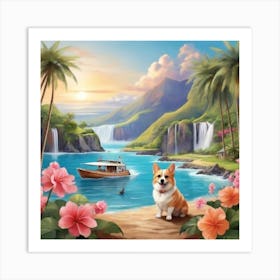 Corgi On The Beach 2 Art Print