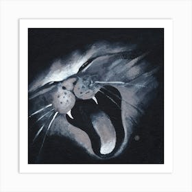 Cat On Black - hand painted artwork print square black and white animal feline dark Art Print