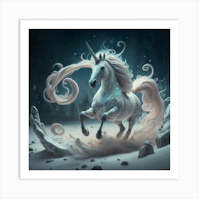 Unicorn In The Snow Art Print