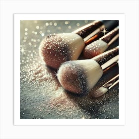 Shimmery Makeup Brushes Wall Art: An Artistic Display of Beauty Tools for Glamorous and Feminine Decor Print Art Art Print