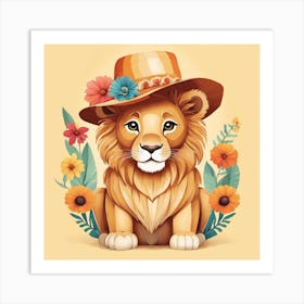 Floral Baby Lion Nursery Painting (17) Art Print