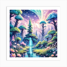 A Fantasy Forest With Twinkling Stars In Pastel Tone Square Composition 290 Art Print