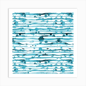 Indigo Turquoise Line Splatter Watercolor Art Print