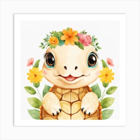 Floral Baby Turtle Nursery Illustration (7) Art Print