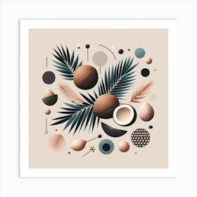 Scandinavian style, Coconut on palm leaf 2 Art Print