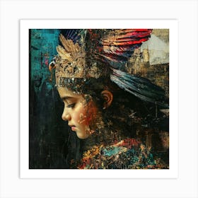 Girl With Feathers Art Print