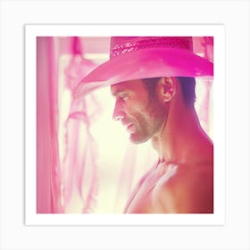 Sexy Cowboy In Pink Hat Posing Art Print
