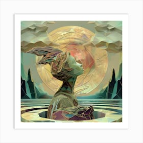 Surreal art work print, man looks up from hole, "Escape" Art Print