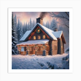 Christmas Cabin In The Woods Art Print