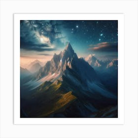 Mountain Landscape With Stars Art Print