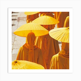 Monks With Umbrellas Art Print