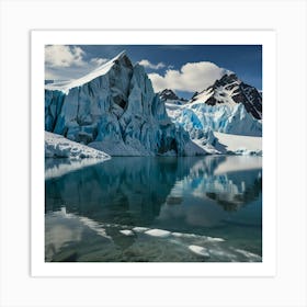 A Stunning Glacier With Blue Ice Formations, Towering Peaks, And A Bright, Sunny Sky 1 Art Print