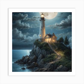 Lighthouse At Night Art Print