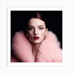 Portrait Of A Woman In Pink Fur Art Print