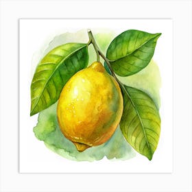 Watercolor Lemon On A Branch Art Print