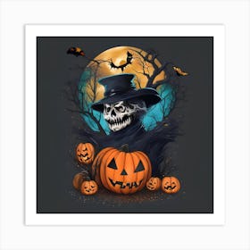 Halloween Pumpkin Skeleton Art Print