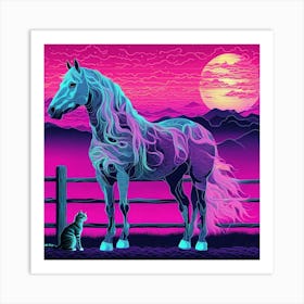 Horse Pink Sunset Art Print