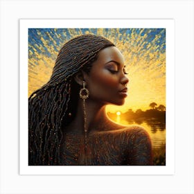 African Woman At Sunset 7 Art Print