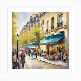 Paris Cafe.Cafe in Paris. spring season. Passersby. The beauty of the place. Oil colors.20 Art Print