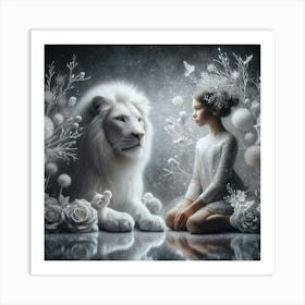 White Lion And Girl Art Print