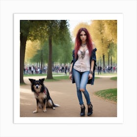 Portrait Of A Girl With A Dog Art Print