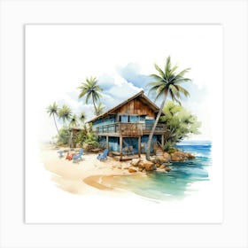 Watercolor House On The Beach Art Print