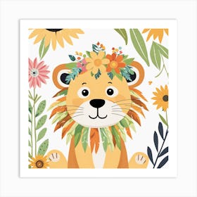 Floral Cute Baby Lion Nursery Illustration (16) 1 Art Print