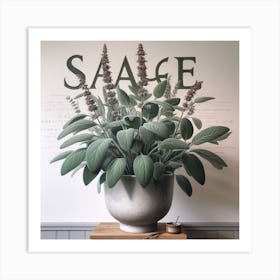 Sage Plant in a Pot: A Realistic Painting of a Herb with Details and Textures Art Print