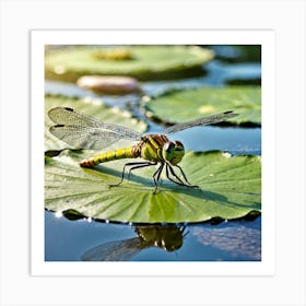 Dragonfly On Water Lily Art Print